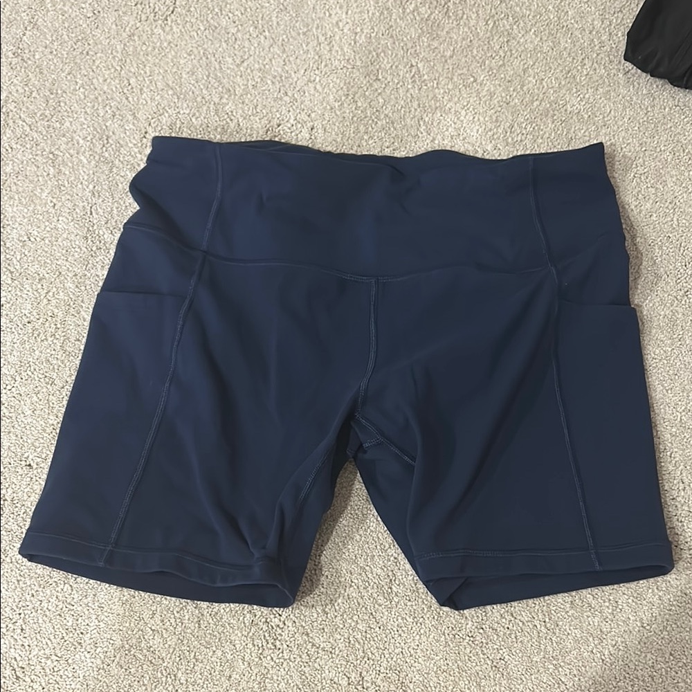 Women's Navy Blue Bike Shorts with Pockets